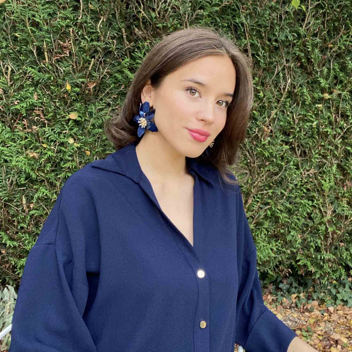 Aurelia Navy Floral Resin Drop Earrings