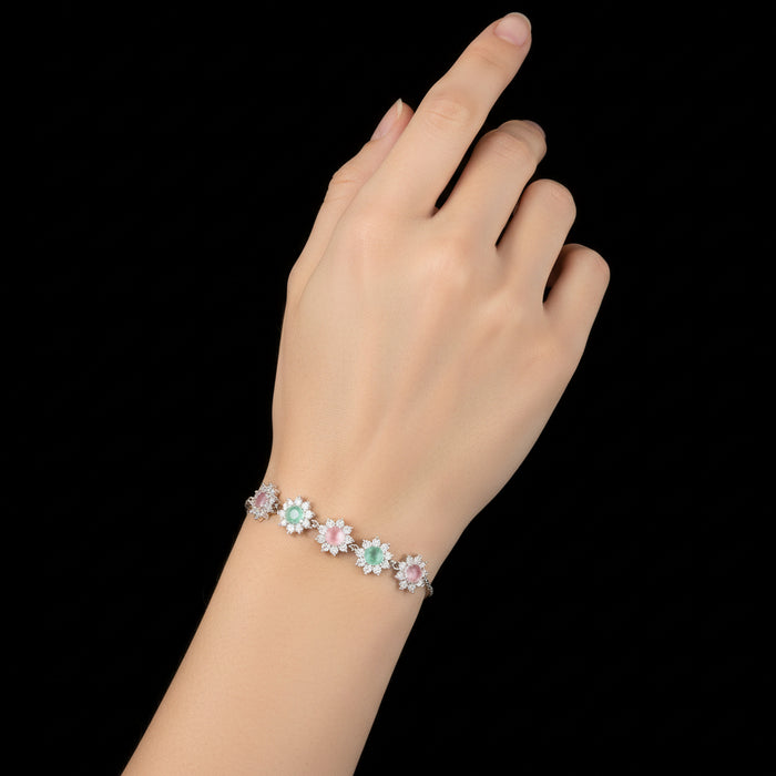 Bracelet with floral charms on a brown background