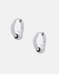 The Ball Hoop Earrings are small, hypoallergenic stainless steel hoops, each with a smooth silver bead at the center, shown on a plain white background.