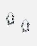 Barbed Wire Hoop Earrings made of hypoallergenic stainless steel, shown on a plain light gray background.