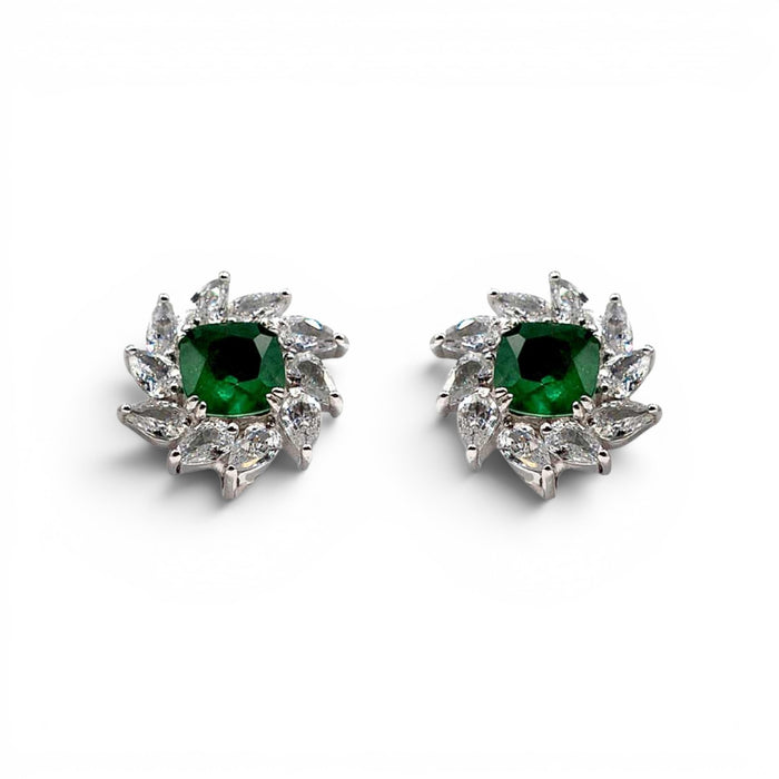 Benedetta Emerald & Diamond Clip On Earrings In Sterling Silver