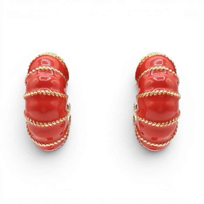 Beverly Gold-Plated Coral Enamel Clip On Earrings
