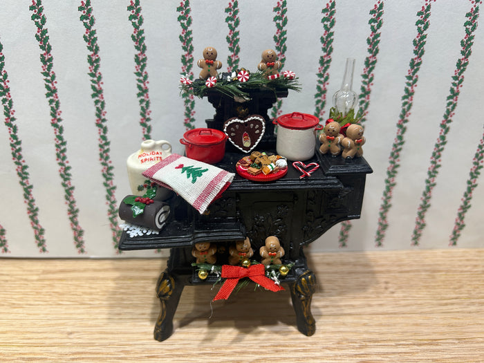 Black Decorated Stove with Christmas Accessories