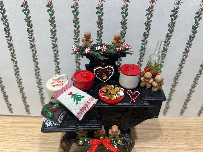 Black Decorated Stove with Christmas Accessories