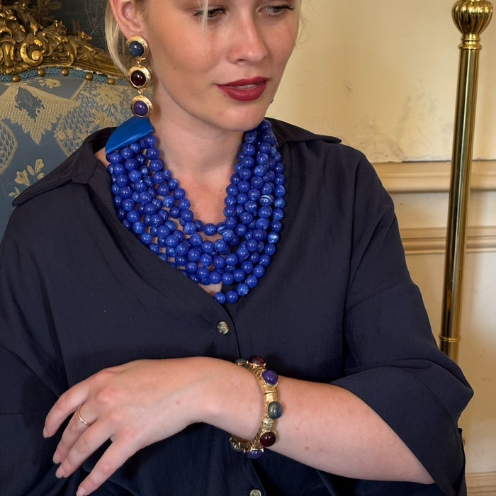 Blair Multi Stone Lapis And Burgundy Resin Stone Bangle