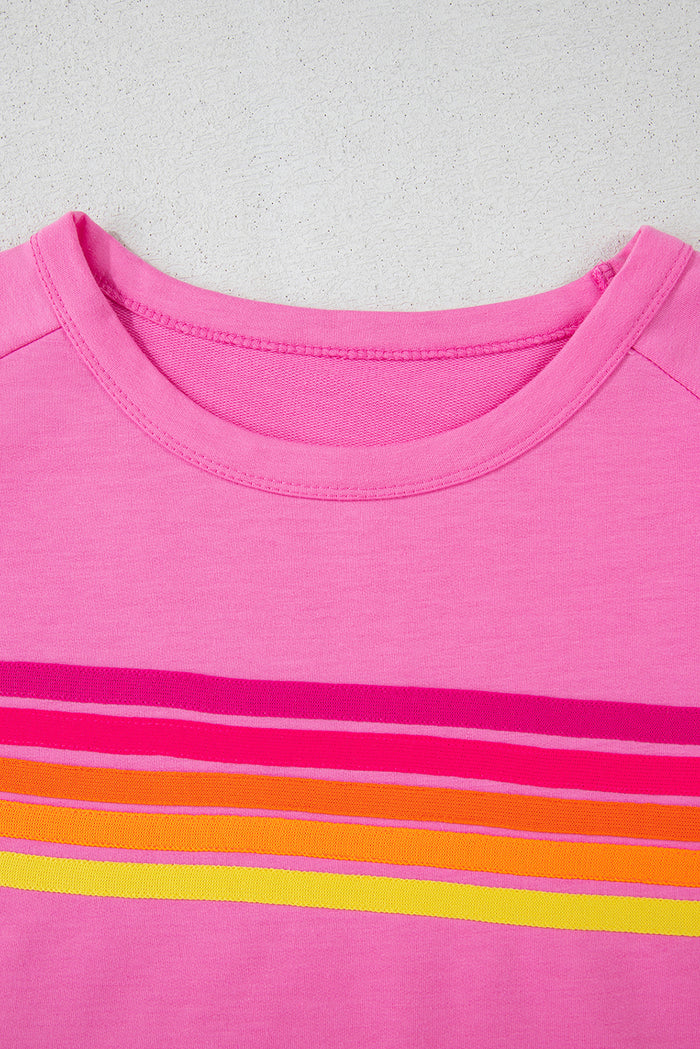 Bonbon Striped Patch Front Casual Tee