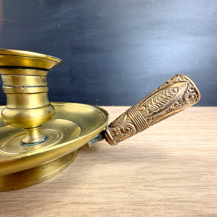 Brass chamberstick with bohemian pressed metal handle - boho décor - NextStage Vintage