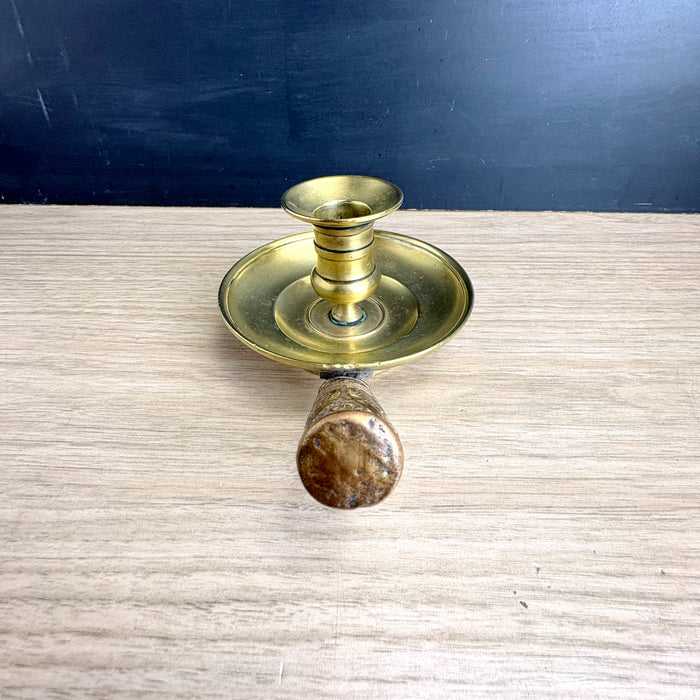 Brass chamberstick with bohemian pressed metal handle - boho décor - NextStage Vintage