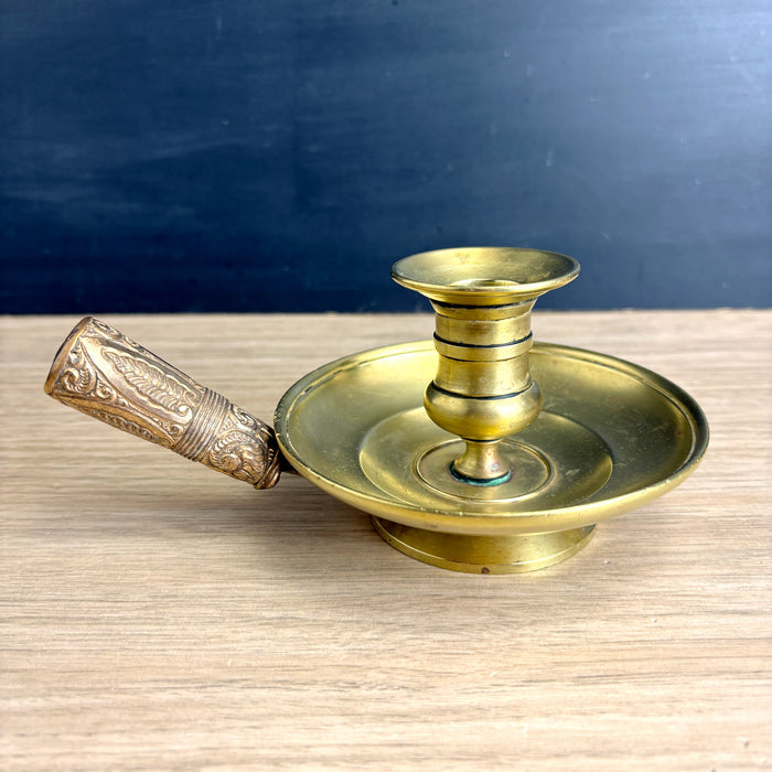 Brass chamberstick with bohemian pressed metal handle - boho décor - NextStage Vintage