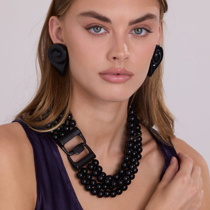 Brigite Polished Black Resin Pierced Earrings