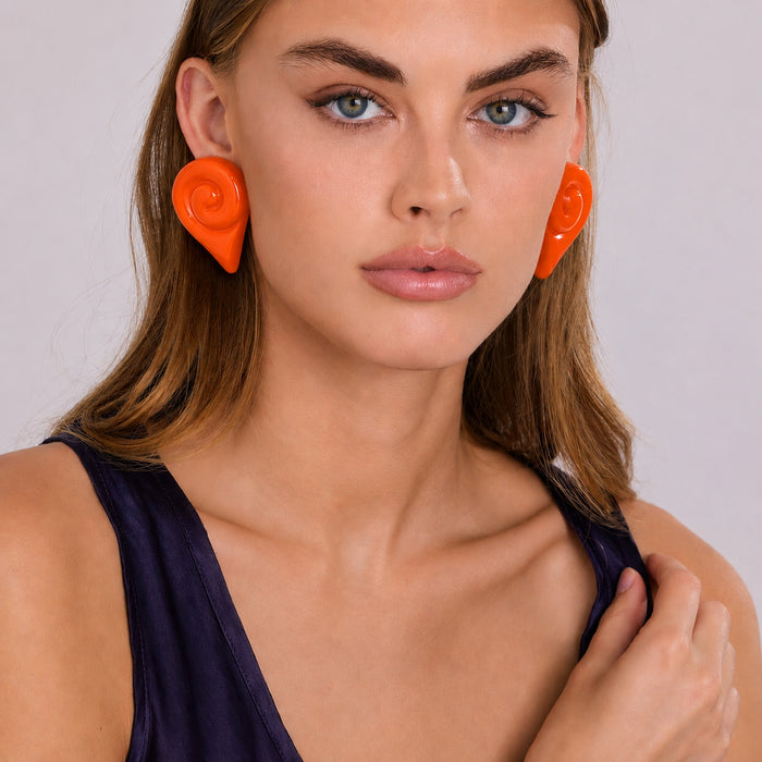 Brigite Polished Orange Resin Pierced Earrings