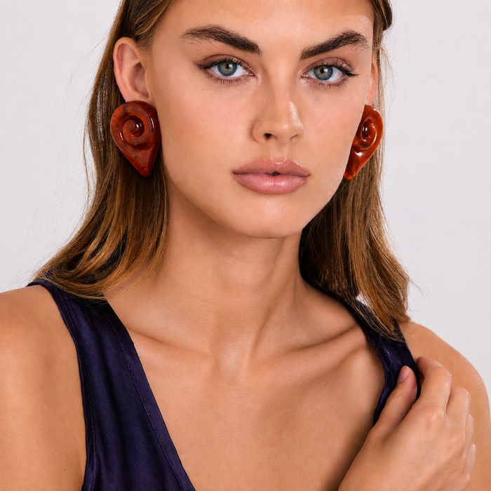 Brigite Polished Tortoise Resin Clip Earrings