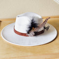 Brown leather hat band with real feather accents