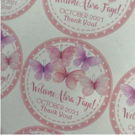girls pink butterfly baby shower sticker