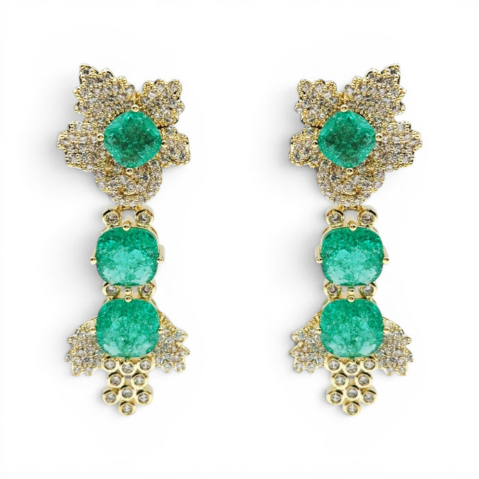 Calogera Gold Plated Clip On Drop Earrings With Emerald And Crystal