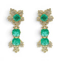 Calogera Gold Plated Clip On Drop Earrings With Emerald And Crystal
