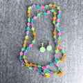 Candy colored flower beads rope necklace and clip-on earrings set – 1960s-70s mod retro - NextStage Vintage