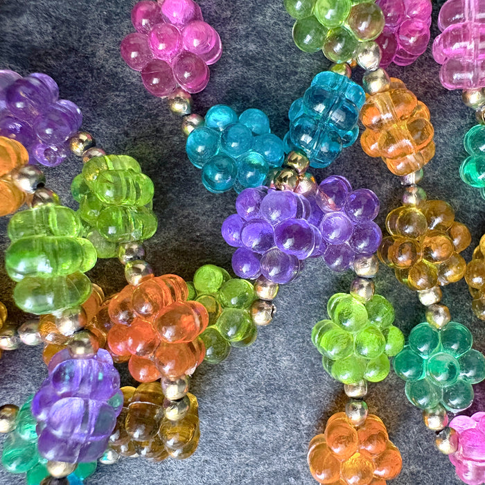 Candy colored flower beads rope necklace and clip-on earrings set – 1960s-70s mod retro - NextStage Vintage