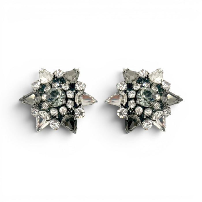 Caterina Large Clip Earring With Black Diamond And Crystal Multi-Stones