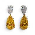 Celestina Large Double Pear Canary And Diamond Clip Earrings Set In Sterling Silver