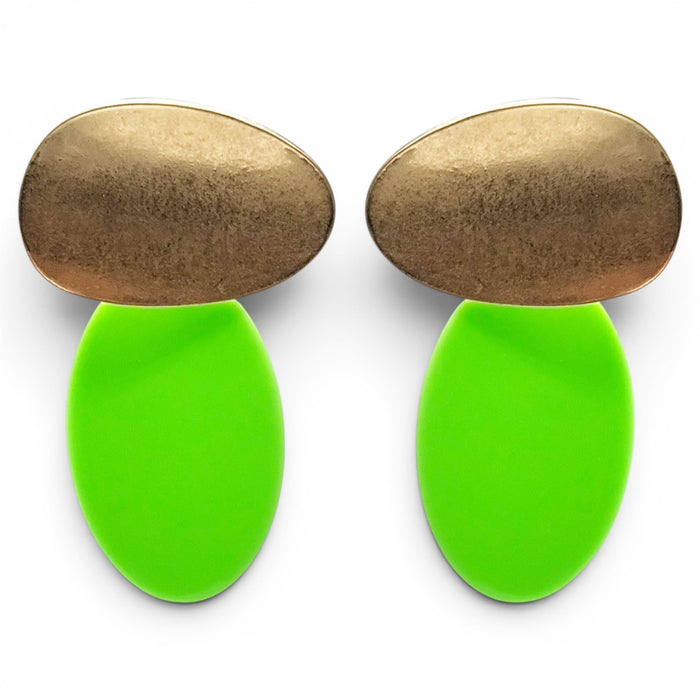 Chiara Worn Gold And Lime Green Pierced Resin Drop Earrings