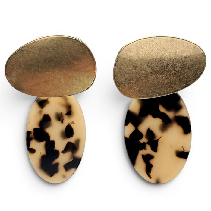 Chiara Worn Gold And Tortoise Pierced Resin Drop Earrings