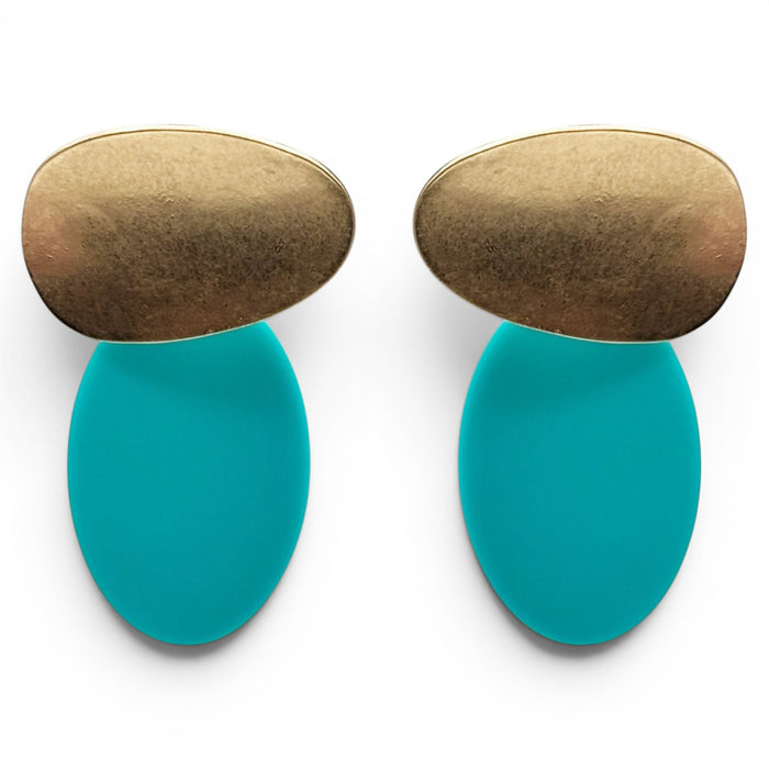 Chiara Worn Gold And Turquoise Pierced Resin Drop Earrings