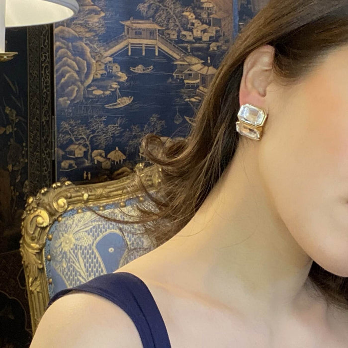 Clara Crystal Double Stone Clip Earrings