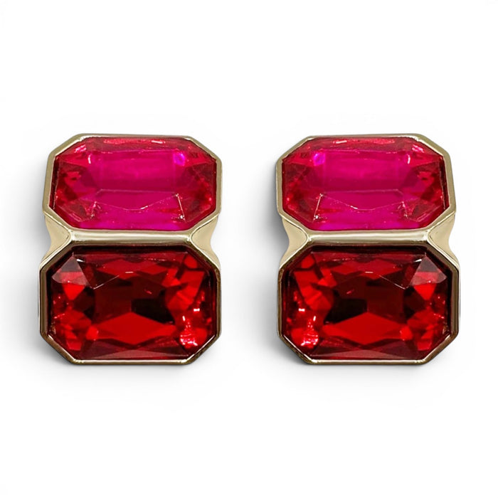 Clara Fuchsia And Ruby Double Stone Clip Earrings