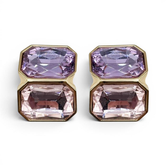 Clara Light Amethyst And Light Rose Double Stone Clip Earrings