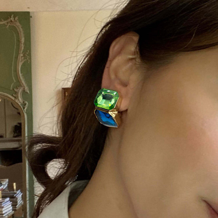 Clara Peridot And Sapphire Double Stone Clip Earrings