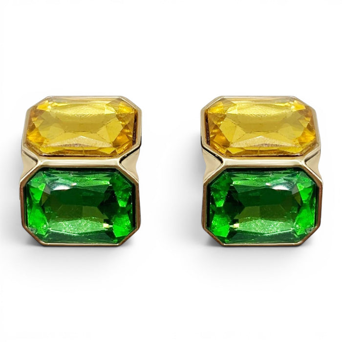 Clara Topaz And Emerald Double Stone Clip Earrings