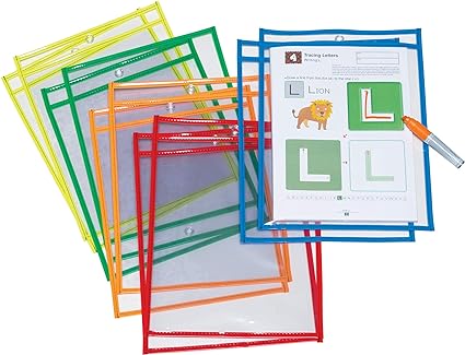 Creativity Street Dry Erase Pockets, Asstd Bright Colors, Pack of 10  (PAC 9869)