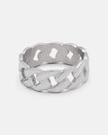 The Statement Collective Cuban Link Ring features a thick, interlocking chain design in silver, displayed upright against a plain white background.