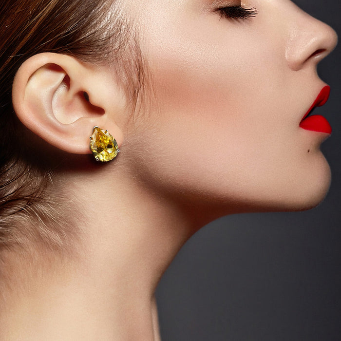 Daphne Clear Cubic Zirconia Pear-Shaped Clip On Earrings