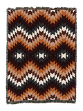 Desert Rose cotton throw blanket in an allover flame stitch zigzag of copper, rust, cream and near black brown