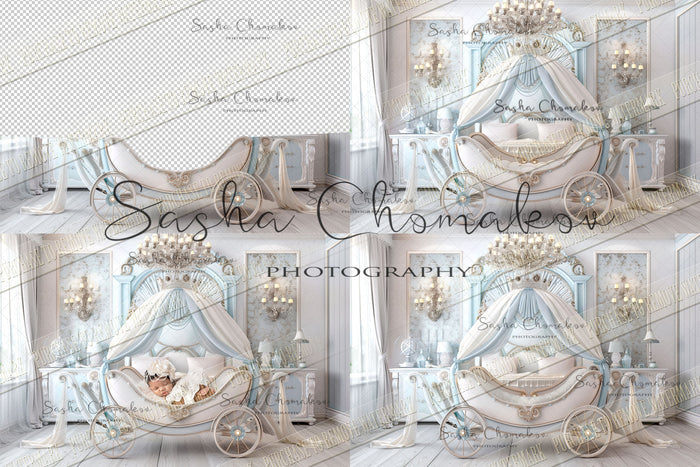 Digital background Ai generated composite blue carriage