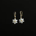 Pair of gold flower-shaped earrings on a black background