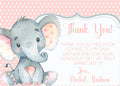 girls elephant baby shower thank you cards pink design