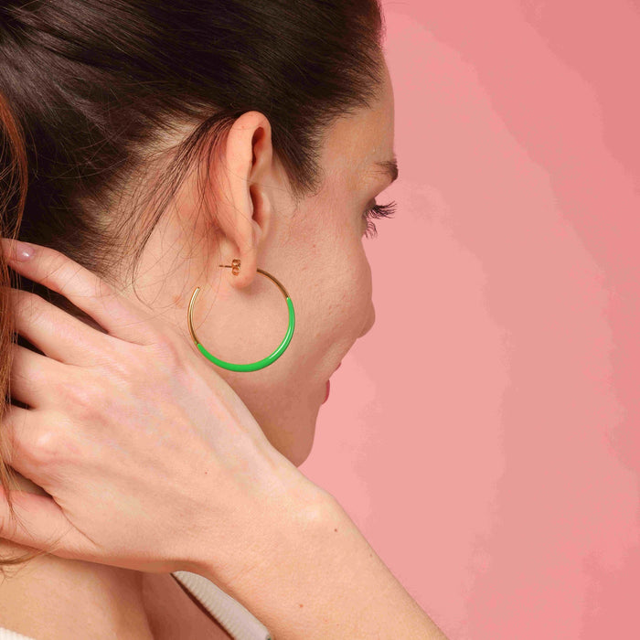 Ellery Gold And Green Enamel Hoop Earrings