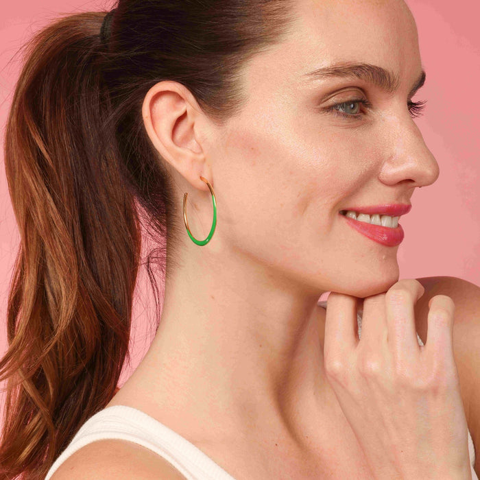 Ellery Gold And Green Enamel Hoop Earrings