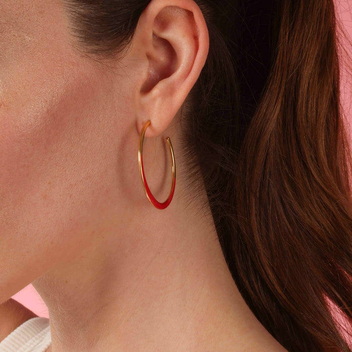 Ellery Gold And Red Enamel Hoop Earrings
