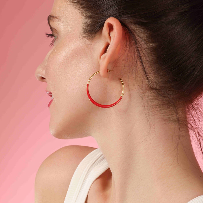 Ellery Gold And Red Enamel Hoop Earrings