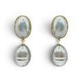 Emma Baroque Grey Glass Pearl Drop Clip Earrings