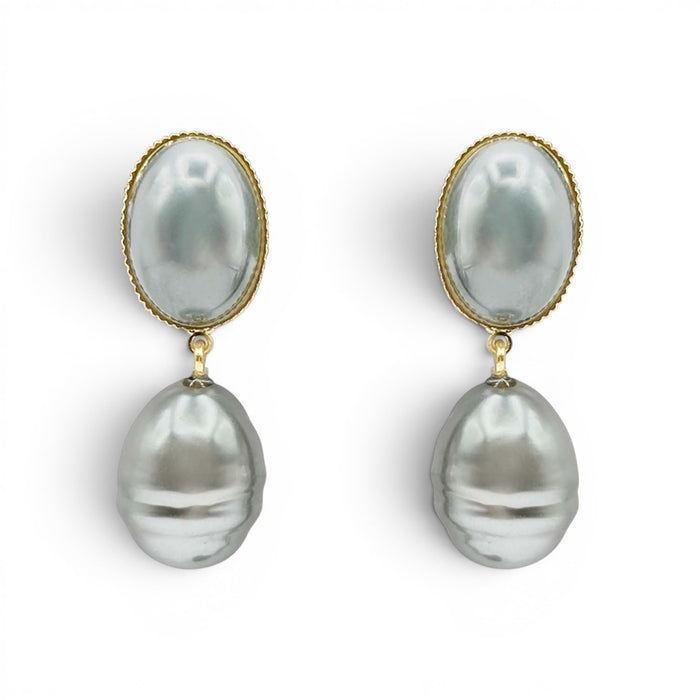 Emma Baroque Grey Glass Pearl Drop Pierced Earrings