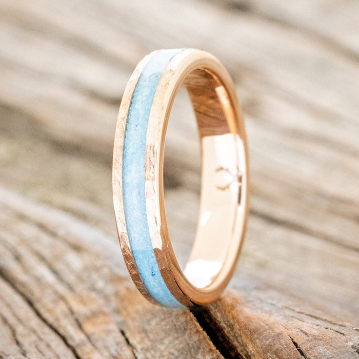 "PERENNA" - TURQUOISE STACKING BAND WITH HAMMERED FINISH-4