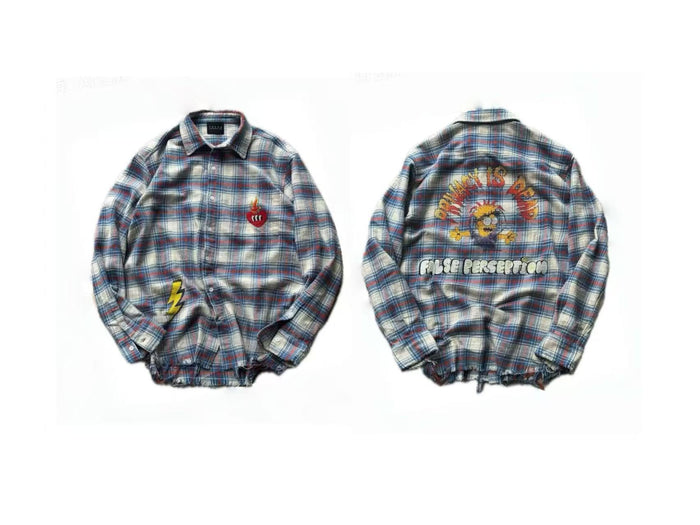 False Perception Sun Graphic Plaid Shirt
