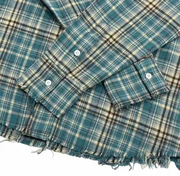 False Perception Tongue Logo Green Plaid Shirt