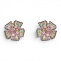 Fausta Pink Sapphire And Baguette Crystal Clip On Button Earrings