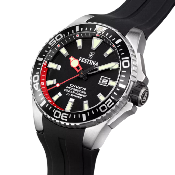 Festina Men’s Diver Watch Black Dial Silicone Strap